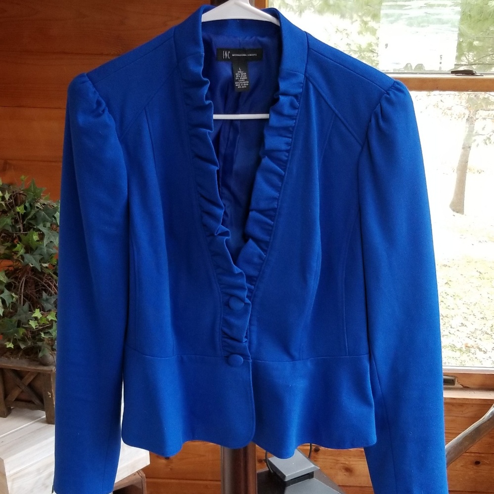 Feminine Royal Blue Ruffled Blazer